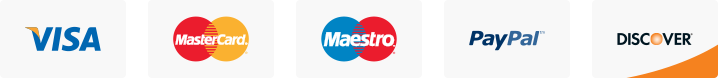 Accepted payment methods: Visa, Mastercard, Maestro, PayPal, Discover